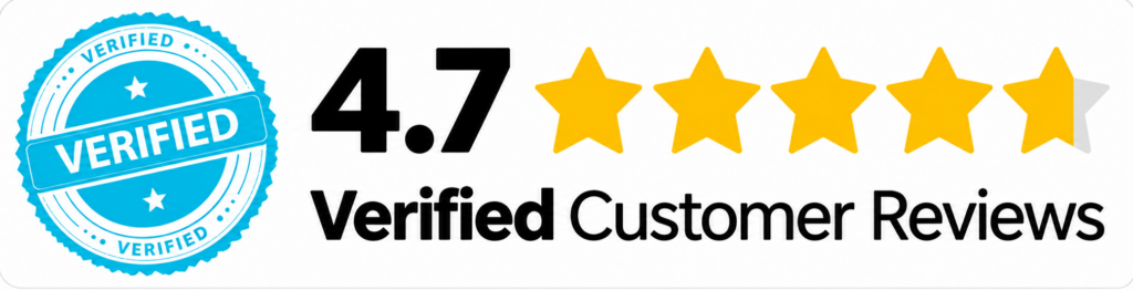A blue Verified badge sits beside a 4.7 rating and five yellow stars, with the words Verified Customer Reviews displayed boldly—proof from real customers that our snow removal service is top-notch. - Snow Removal Saint Paul