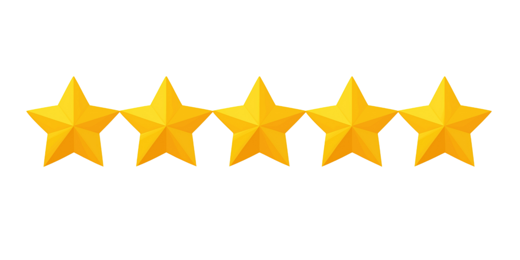 Five yellow stars lined up in a straight row on a white background, signaling our top five-star service—clear, dependable, and professional every time. - Snow Removal Saint Paul